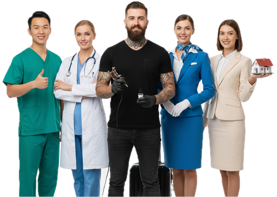 médico, enfermero, tatuador, azafato, TCP, aerolínea, aviación, inmobiliaria, inmobiliario, medicina, inglés, profesional